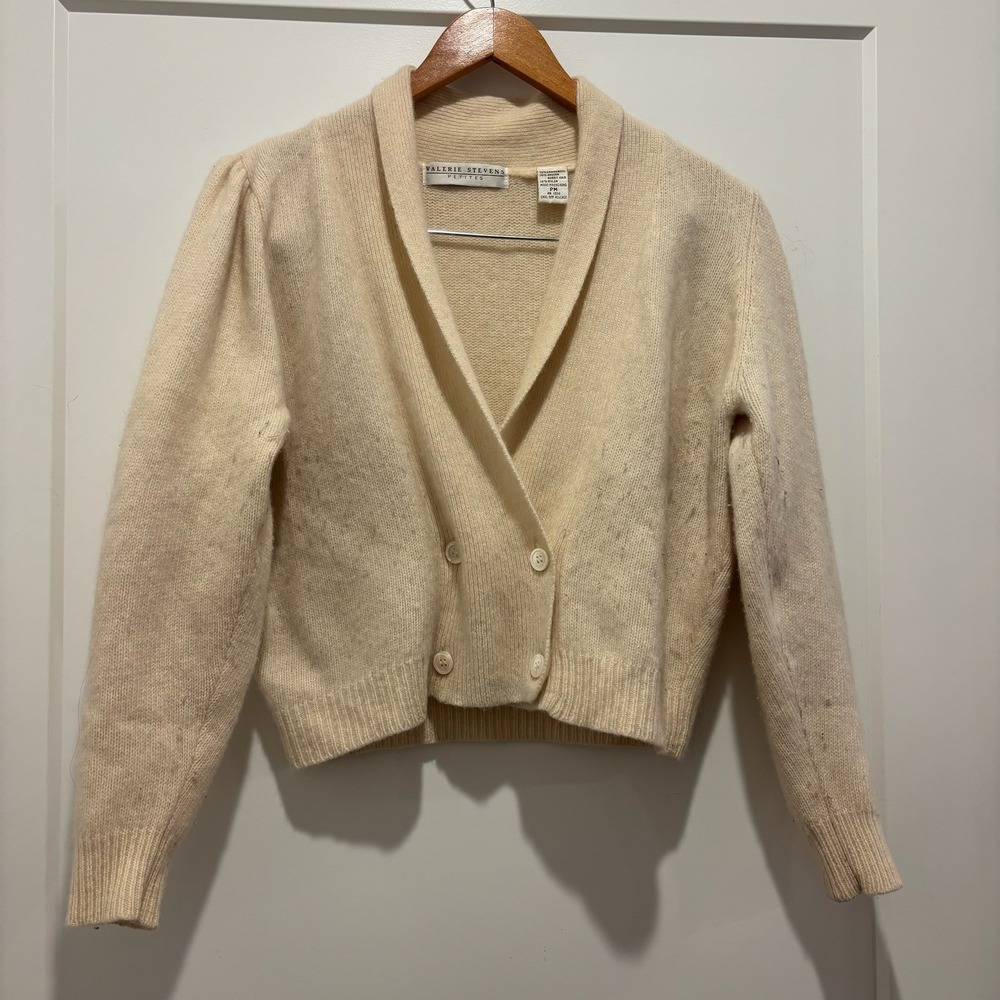 Valerie Stevens Petites Angora Lambswool Cardigan‎ Sweater Cream PM Vintage